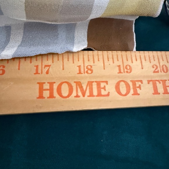 ECHO Scarf Silk Geometric Brown Yellow Grey Blue Square Pattern Accessory - Picture 3 of 5